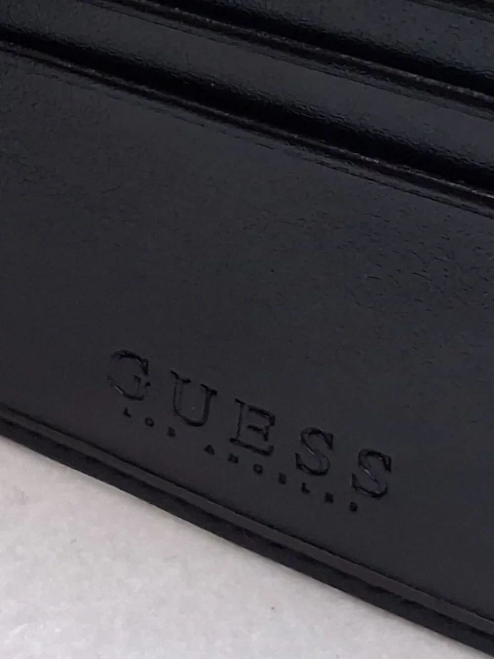 GUESS Men’s Black Saffiano Passcase Bifold Wallet Red Stitching Accent